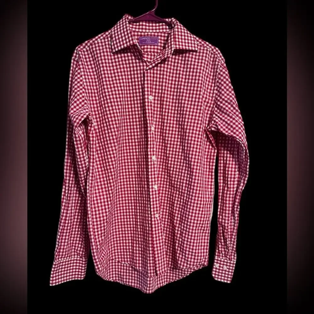 Lorenzo Uomo Trim Fit Red Plaid Button Down Men's Shirt size 15